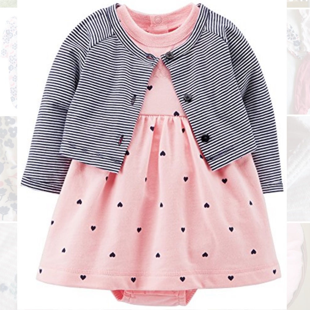 Carters Baby Girls Heart Bodysuit Dress Set Pink/navy blue